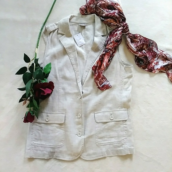 SALE! NEW J.Jill Sz MP Beige Linen Vest - Picture 2 of 8